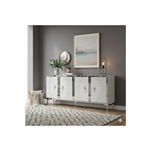 Ka1801bs Tuna18 Konsol, Kahve Köşesi̇ Ve Tv Sehpasi Beyaz-silver 180cm