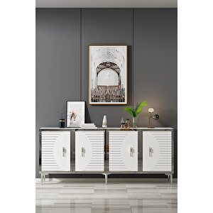 Ka1801bs Tuna18 Konsol, Kahve Köşesi̇ Ve Tv Sehpasi Beyaz-silver 180cm