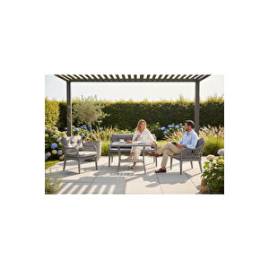 Kaş 2 1 1 Sehpa Bahçe Balkon Mobilyası,gri Rattan/grikumaş Gri