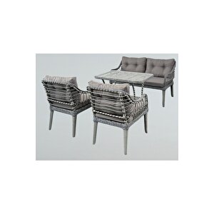 Kaş 2 1 1 Sehpa Bahçe Balkon Mobilyası,gri Rattan/grikumaş Gri