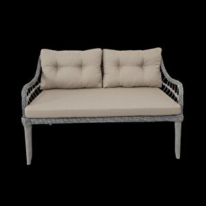 Kaş 2 1 1 Sehpa Bahçe Balkon Mobilyası,beyaz Rattan/bej Kumaş Bej