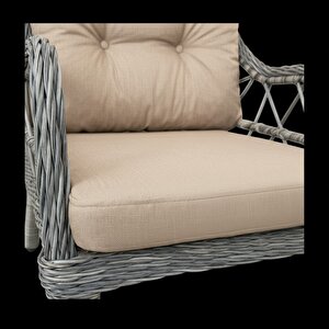 Kaş 2 1 1 Sehpa Bahçe Balkon Mobilyası,beyaz Rattan/bej Kumaş Bej