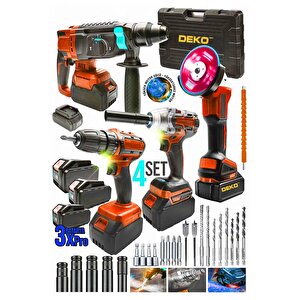 Redpro 4in1 Akülü 4'lü Set – Taşlama + Hilti + Matkap + Somun Sıkma (3.0ah X3 Akülü 10 Pilli)