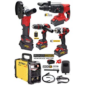 Süper Seri 5'li 200a Kaynak Makinesi + 3akülü Şarjlı Somun Sıkma Taşlama Kırıcı Delici Matkap Seti