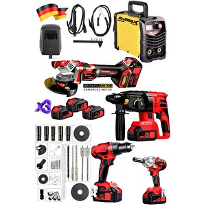 5in1 5'li 10pil 21v Profesyonel Set 200a İnvertör Kaynak  Şarjlı Matkap  Somun Sıkma Kırıcı Taşlama