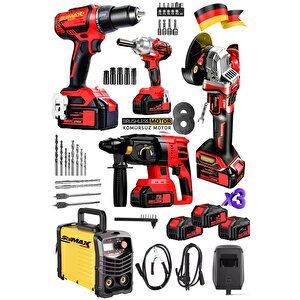 5in1 5'li 10pil 21v Profesyonel Set 200a İnvertör Kaynak  Şarjlı Matkap  Somun Sıkma Kırıcı Taşlama