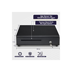 Pos Uyumlu Çelik Para Çekmecesi – 41×41 Cm, 10 Bölmeli Büyük Boy Elektronik Kasa Anahtarlı Çekmece