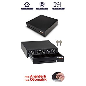 Pos Uyumlu Çelik Para Çekmecesi – 41×41 Cm, 10 Bölmeli Büyük Boy Elektronik Kasa Anahtarlı Çekmece