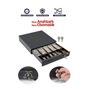 Pos Uyumlu Çelik Para Çekmecesi – Büyük Boy 41×41 Cm, 5 Banknot Ve 5 Madeni Para Gözlü