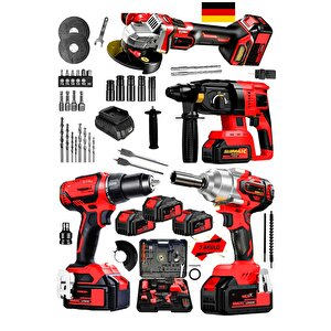 Kömürsüz Red4st 20ahx 4'lü Set Akülü Şarjlı Vidalama + Somun Sökme + Taşlama + Kırıcı Delici Seti