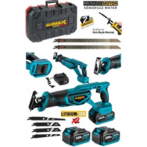 21v 2ah Çift Akülü Kömürsüz Motor Çelik Şanzımanlı Akülü Tilki Kuyruğu Testere + 7 Ad Bıçak Seti