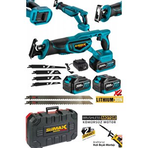 21v 2ah Çift Akülü Kömürsüz Motor Çelik Şanzımanlı Akülü Tilki Kuyruğu Testere + 7 Ad Bıçak Seti