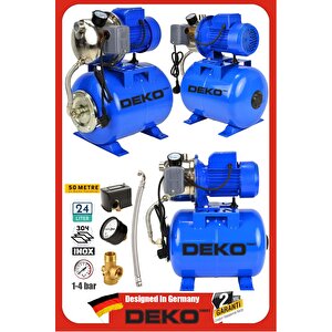 1.5hp Özel Paslanmaz Jet Motorlu Su Motoru + 24lt Tanklı Hidrofor Seti 4kat 4daire Full Bakır Sargı