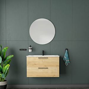 Nile Aynali Çekmeceli̇ Banyo Dolabi Seti̇ Meşe 60 Cm