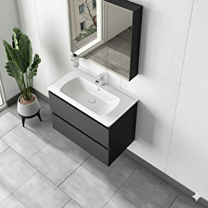 Alba Soft  Ayna Dolapli Çekmeceli̇ Banyo Dolabi Seti̇ Antrasi̇t 100 Cm