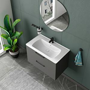 Nile Aynali Çekmeceli̇ Banyo Dolabi Seti̇ Antrasi̇t 100 Cm