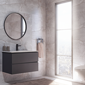 Alba Soft Aynali Çekmeceli̇ Banyo Dolabi Seti̇ Antrasi̇t 60 Cm