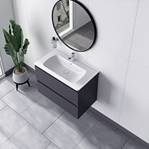 Alba Soft Aynali Çekmeceli̇ Banyo Dolabi Seti̇ Antrasi̇t 60 Cm