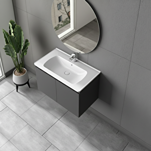 Alpu Aynali Banyo Dolabi Seti̇ Antrasi̇t 80 Cm