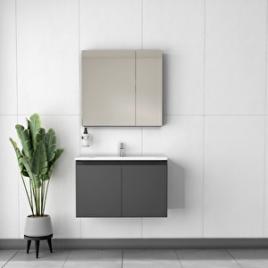 Alpu Ayna Dolapli Banyo Dolabi Seti̇ Antrasi̇t 60 Cm