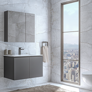 Alpu Ayna Dolapli Banyo Dolabi Seti̇ Antrasi̇t 60 Cm