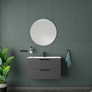 Nile Aynali Çekmeceli̇ Banyo Dolabi Seti̇ Antrasi̇t 80 Cm