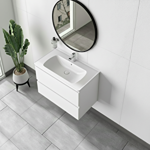 Alba Soft Aynali Çekmeceli̇ Banyo Dolabi Seti̇ Beyaz 100 Cm