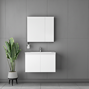 Alpu Ayna Dolapli Banyo Dolabi Seti̇ Beyaz 60 Cm