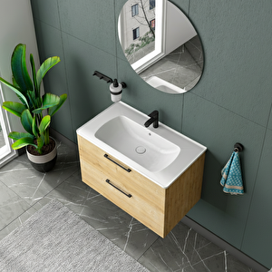 Nile Aynali Çekmeceli̇ Banyo Dolabi Seti̇ Meşe 100 Cm