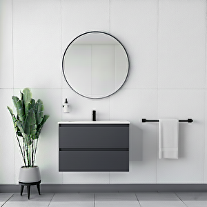 Alba Soft Aynali Çekmeceli̇ Banyo Dolabi Seti̇ Antrasi̇t 100 Cm