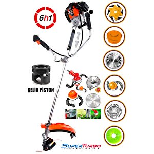 6in1 6 Parça Fonksiyonlu Kömürsüz Seri Benzinli Yan Tip Tırpan Ot Biçme Tırpanı 20hpx Çelik Motor