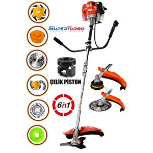 6in1 6 Parça Fonksiyonlu Kömürsüz Seri Benzinli Yan Tip Tırpan Ot Biçme Tırpanı 20hpx Çelik Motor