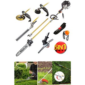 Çok İşlevli 20hpx 5in1 5 Kafalı Benzinli Tırpan Zincirli Ot Çalı Biçme Testere Makinesi Budama Başlıklı