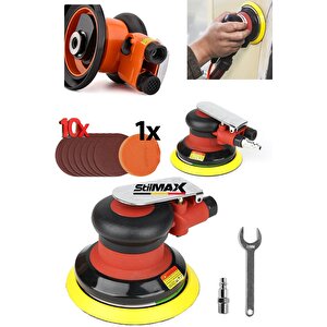 Kavisli Yörüngeli  Havalı Orbital Avuç İçi Zımpara Polisaj Cilalama Makinesi X10 Zımpara X1 Ped