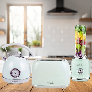 Retro Kahvaltı Seti Su Isıtıcı Kettle + Smoothie Blender + Ekmek Kızartma Makinesi (yeşil)