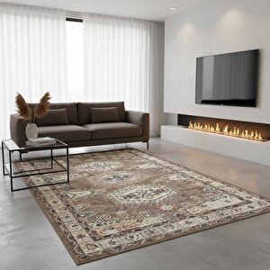 Kahve Otantik Halı Dijital Baskılı, Kaymaz Tabanlı, Yıkanabilir Leke Tutmaz Antibakteriyel 120x950 cm