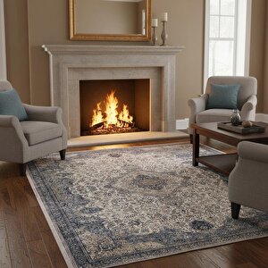 Mavi Gri Otantik Eskitme Halı Dijital Baskılı Kaymaz Tabanlı Yıkanabilir Leke Tutmaz Antibakteriyel 160x750 cm