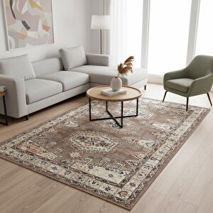 Kahve Otantik Halı Dijital Baskılı, Kaymaz Tabanlı, Yıkanabilir Leke Tutmaz Antibakteriyel 200x800 cm