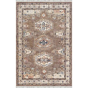 Kahve Otantik Halı Dijital Baskılı, Kaymaz Tabanlı, Yıkanabilir Leke Tutmaz Antibakteriyel