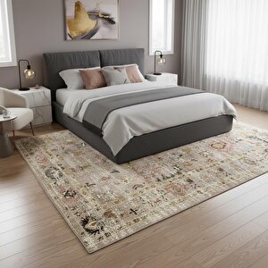 Bej Otantik Eskitme Halı Dijital Baskılı Modern Kaymaz Tabanlı Yıkanabilir Leke Tutmaz Antibakteriyel 100x600 cm