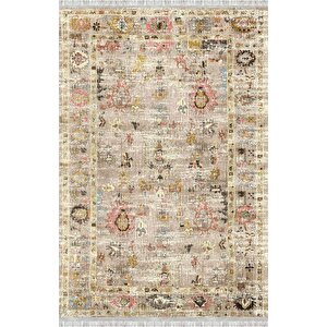 Bej Otantik Eskitme Halı Dijital Baskılı Modern Kaymaz Tabanlı Yıkanabilir Leke Tutmaz Antibakteriyel