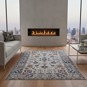 Gri Otantik Halı Dijital Baskılı, Kaymaz Tabanlı, Yıkanabilir Leke Tutmaz Antibakteriyel Halı 80x750 cm