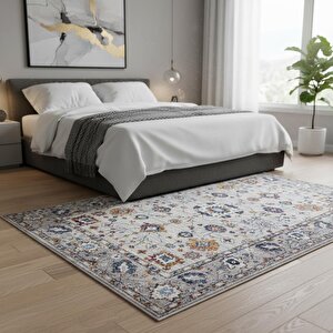 Gri Otantik Halı Dijital Baskılı, Kaymaz Tabanlı, Yıkanabilir Leke Tutmaz Antibakteriyel Halı 80x750 cm