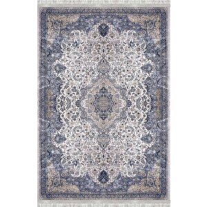 Mavi Gri Otantik Eskitme Halı Dijital Baskılı Kaymaz Tabanlı Yıkanabilir Leke Tutmaz Antibakteriyel