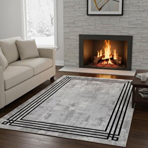 Gri Siyah Halı Dijital Baskılı Modern Çizgili Kaymaz Tabanlı Yıkanabilir Leke Tutmaz Antibakteriyel 120x800 cm
