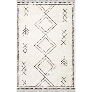 Krem Kahve İskandinav Boho Tarzı Halı Dijital Baskılı Kaymaz Tabanlı Yıkanabilir Leke Tutmaz Antibakteriyel