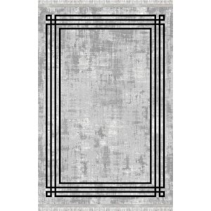 Gri Siyah Halı Dijital Baskılı Modern Çizgili Kaymaz Tabanlı Yıkanabilir Leke Tutmaz Antibakteriyel