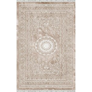 Bej Klasik Motifli Dijital Baskılı, Kaymaz Tabanlı, Yıkanabilir Ve Leke Tutmaz Antibakteriyel Halı