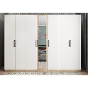 Life Yedi Kapaklı Gardırop Meşe&beyaz  G.y.l_9_280cm 315 cm