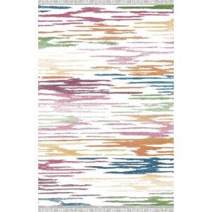 Renkli Fırça Desenli Modern Dijital Baskılı Kaymaz Tabanlı Yıkanabilir Halı – Beyaz Zemin